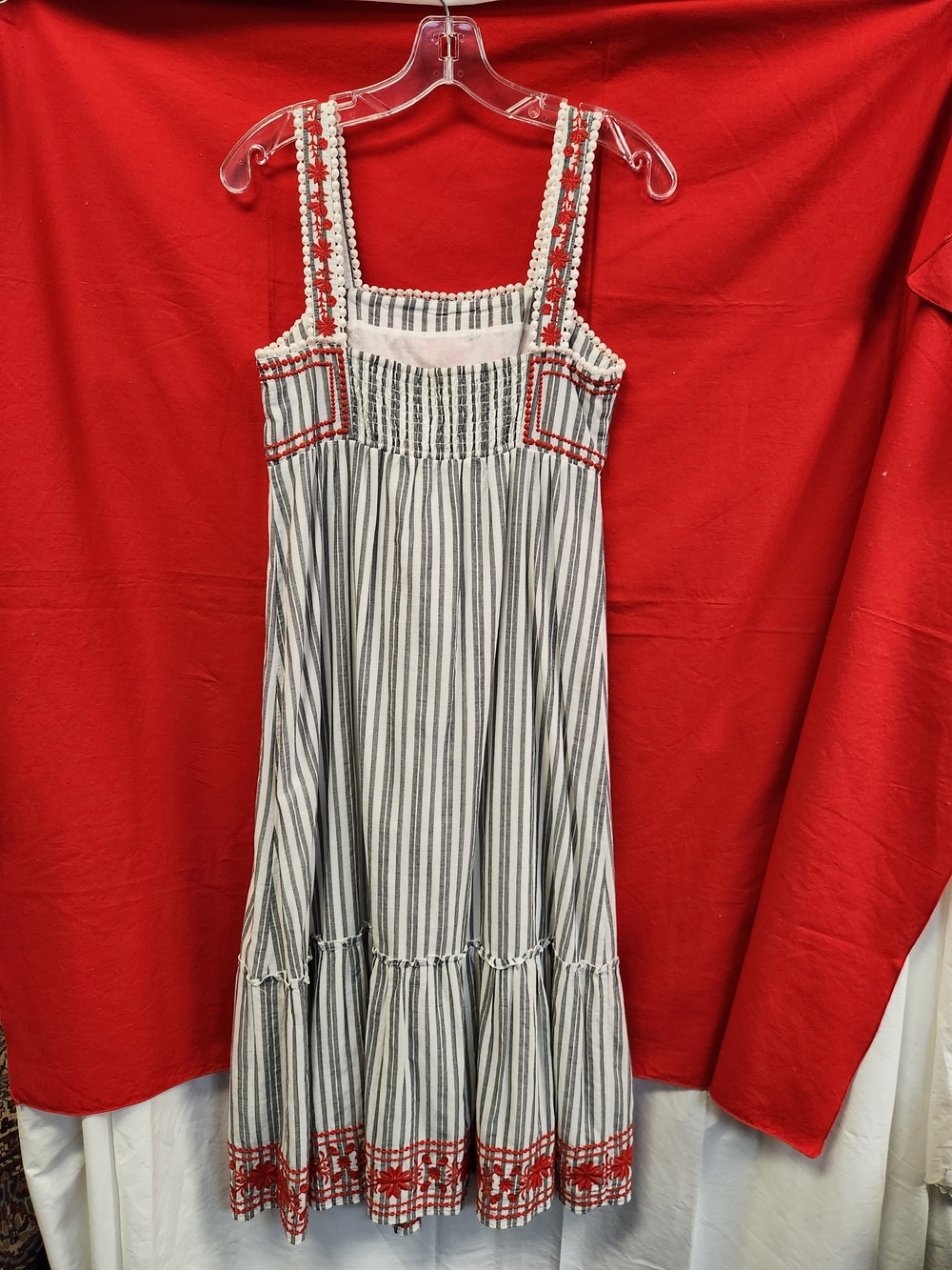 kate spade Red and White Striped Midi Dress with Embroidered Bodice - Picture 7 of 7